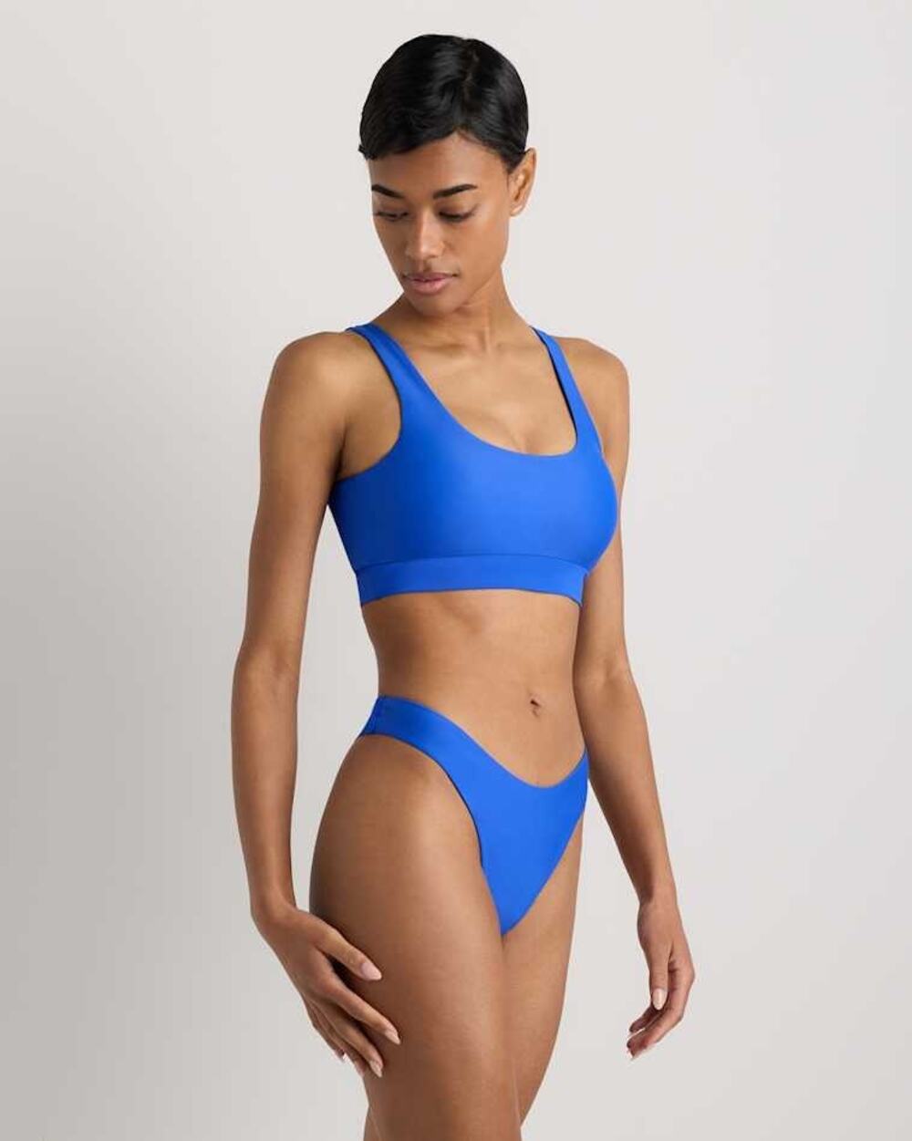 New Quince Italian V-Cut High-Rise Bikini Bottom in Electric Blue Size Small